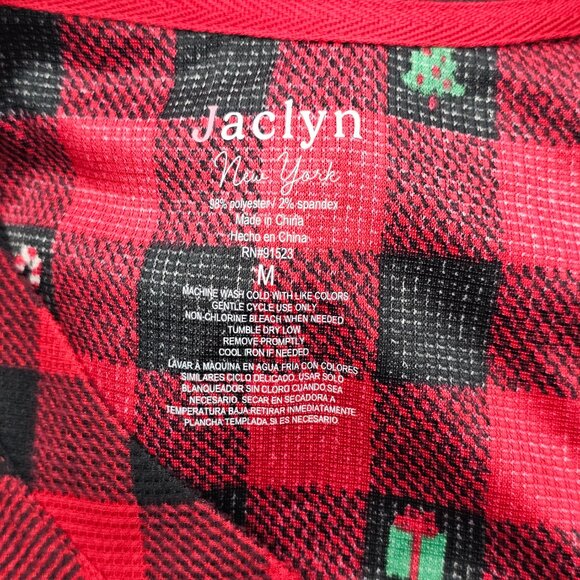 Jaclyn NY Red Buffalo Plaid Holiday Print Henley Pajama Set Women's Size M NWOT - Picture 10 of 15
